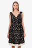 Oscar de la Renta Black Floral Crochet Belted Sleeveless Midi Dress Size 4