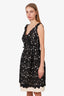 Oscar de la Renta Black Floral Crochet Belted Sleeveless Midi Dress Size 4