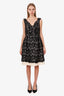 Oscar de la Renta Black Floral Crochet Belted Sleeveless Midi Dress Size 4