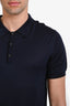 Lanvin Navy Silk Short Sleeve Polo Shirt Size L Mens