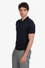 Lanvin Navy Silk Short Sleeve Polo Shirt Size L Mens