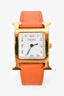 Hermès 2014 Orange/Stainless Steel Gold Tone 'Heure H' Mini Model Watch 21mm