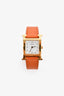 Hermès 2014 Orange/Stainless Steel Gold Tone 'Heure H' Mini Model Watch 21mm