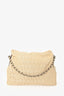 Pre-Loved Chanel™ 2008-2009 Cream Perforated Pleated Leather Chain Shoulder Bag
