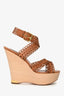 Louis Vuitton Brown Perforated Leather Wooden Wedges Size 41