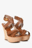 Louis Vuitton Brown Perforated Leather Wooden Wedges Size 41