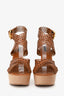 Louis Vuitton Brown Perforated Leather Wooden Wedges Size 41