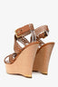 Louis Vuitton Brown Perforated Leather Wooden Wedges Size 41