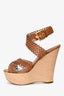 Louis Vuitton Brown Perforated Leather Wooden Wedges Size 41