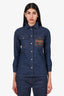 Gucci Dark Blue Denim 'Rinsed' Logo Patch Button Up Shirt Size 38