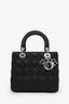 Christian Dior 2023 Black Grained Cannage Calfskin Medium Lady Dior Bag With Strap