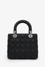 Christian Dior 2023 Black Grained Cannage Calfskin Medium Lady Dior Bag With Strap