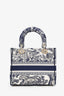 Christian Dior 2022 Navy/White Jacquard D-Lite Medium Top Handle With Strap