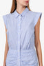 Veronica Beard Blue/Ecru Cotton 'Flounce' Hem Ruched Shirt Dress Size 6