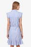 Veronica Beard Blue/Ecru Cotton 'Flounce' Hem Ruched Shirt Dress Size 6