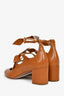 Chloe Brown Leather Bow Detail Block Heels Size 37