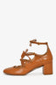 Chloe Brown Leather Bow Detail Block Heels Size 37