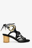 Salvatore Ferragamo Black Suede/Metallic Gold 'Vinci' Block Heel Sandals Size 7
