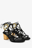 Salvatore Ferragamo Black Suede/Metallic Gold 'Vinci' Block Heel Sandals Size 7