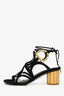 Salvatore Ferragamo Black Suede/Metallic Gold 'Vinci' Block Heel Sandals Size 7