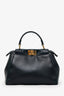 Fendi Black Soft Leather Small 'Peekaboo' Bag With Strap