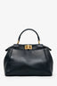 Fendi Black Soft Leather Small 'Peekaboo' Bag With Strap
