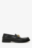 Gucci Black Leather Quentin Logo Plaque Slip On Loafers Size 38.5