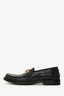 Gucci Black Leather Quentin Logo Plaque Slip On Loafers Size 38.5