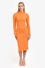Fendi 2021 Short Sleeve Runway 4-Piece Dress Set With Blue Sheer + Orange + Blue Pointelle Dress With Detachable Collar Size 6