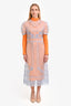Fendi 2021 Short Sleeve Runway 4-Piece Dress Set With Blue Sheer + Orange + Blue Pointelle Dress With Detachable Collar Size 6