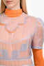 Fendi 2021 Short Sleeve Runway 4-Piece Dress Set With Blue Sheer + Orange + Blue Pointelle Dress With Detachable Collar Size 6
