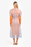 Fendi 2021 Short Sleeve Runway 4-Piece Dress Set With Blue Sheer + Orange + Blue Pointelle Dress With Detachable Collar Size 6