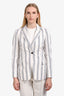 Brunello Cucinelli White Cotton Pinstripe Sequined Single Breasted Blazer Size 40