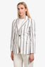 Brunello Cucinelli White Cotton Pinstripe Sequined Single Breasted Blazer Size 40