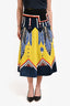 Valentino Chartreuse/Navy Leather Beaded Skirt Size 40