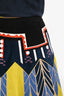 Valentino Chartreuse/Navy Leather Beaded Skirt Size 40