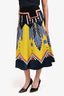 Valentino Chartreuse/Navy Leather Beaded Skirt Size 40