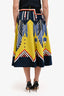 Valentino Chartreuse/Navy Leather Beaded Skirt Size 40