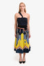 Valentino Chartreuse/Navy Leather Beaded Skirt Size 40