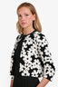 Caroline Herrera Black/White Floral Bow Clasp Cardigan Size S