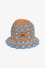 Prada Blue/Brown Raffia Logo Triangle Bucket Hat Size M