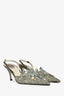 Rene Caovilla Grey Crystal Slingback Kitten Heels Size 37.5