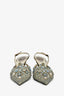 Rene Caovilla Grey Crystal Slingback Kitten Heels Size 37.5