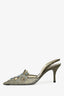 Rene Caovilla Grey Crystal Slingback Kitten Heels Size 37.5