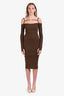 Jacquemus Brown Ribbed Logo Detail Bodycon 'Sierra' Dress Size 34