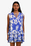 Sunday Tropez Blue/White Floral Sleeveless Ruffled Mini Dress Size S