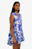 Sunday Tropez Blue/White Floral Sleeveless Ruffled Mini Dress Size S