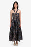 Ulla Johnson Black/Blue Floral Print Cotton Tie Detail Midi Dress Size 2