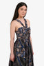 Ulla Johnson Black/Blue Floral Print Cotton Tie Detail Midi Dress Size 2