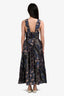 Ulla Johnson Black/Blue Floral Print Cotton Tie Detail Midi Dress Size 2